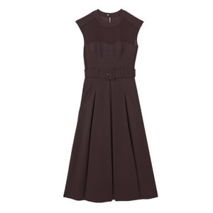REISS Ava Mesh-Panel Belted Pleated Midi Dress